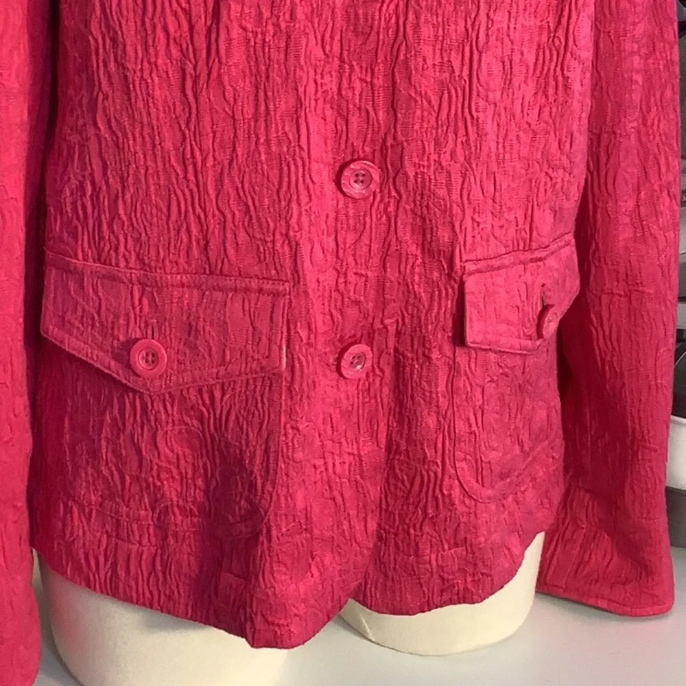 Coldwater Creek Matelasse Pink French Cuff Cotton Blend Jacket Blazer Sz 16